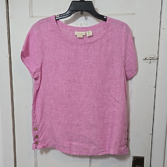 Cynthia Rowley Tops - Cynthia Rowley 100% Linen Pink Button Sides Casual Top Medium Good Condition!!